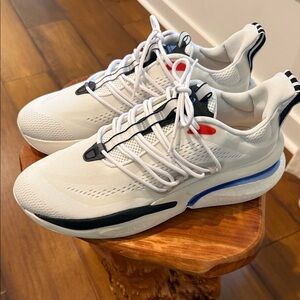 Adidas Alpha Boost Men's White and Black Sneakers with Blue Accents